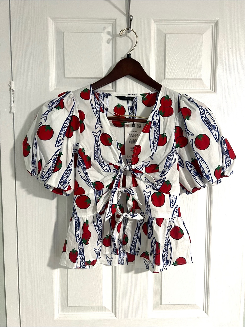 Zara Printed Shirt with Bows - blue/ white - Picture 2 of 8